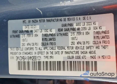 2021 Mazda Cx-30 from USA, damaged, VIN 3MVDMBAY8MM255101